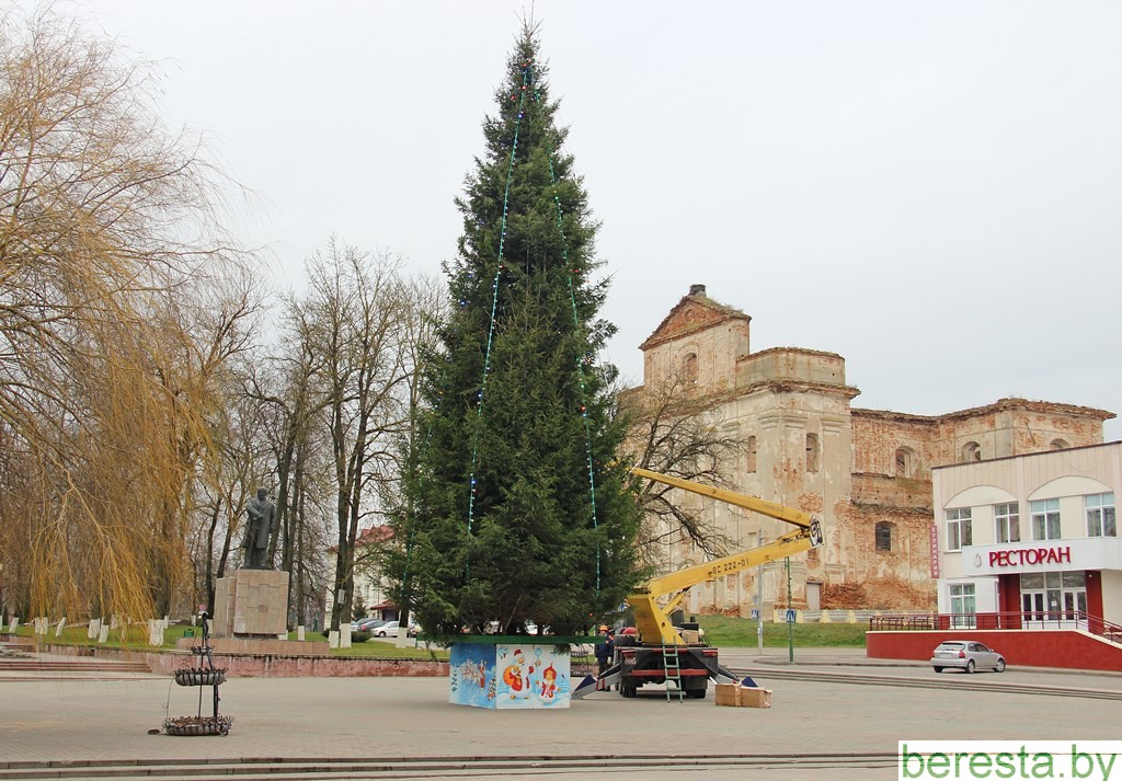 Новогоднюю елку установили  в центре Большой Берестовицы