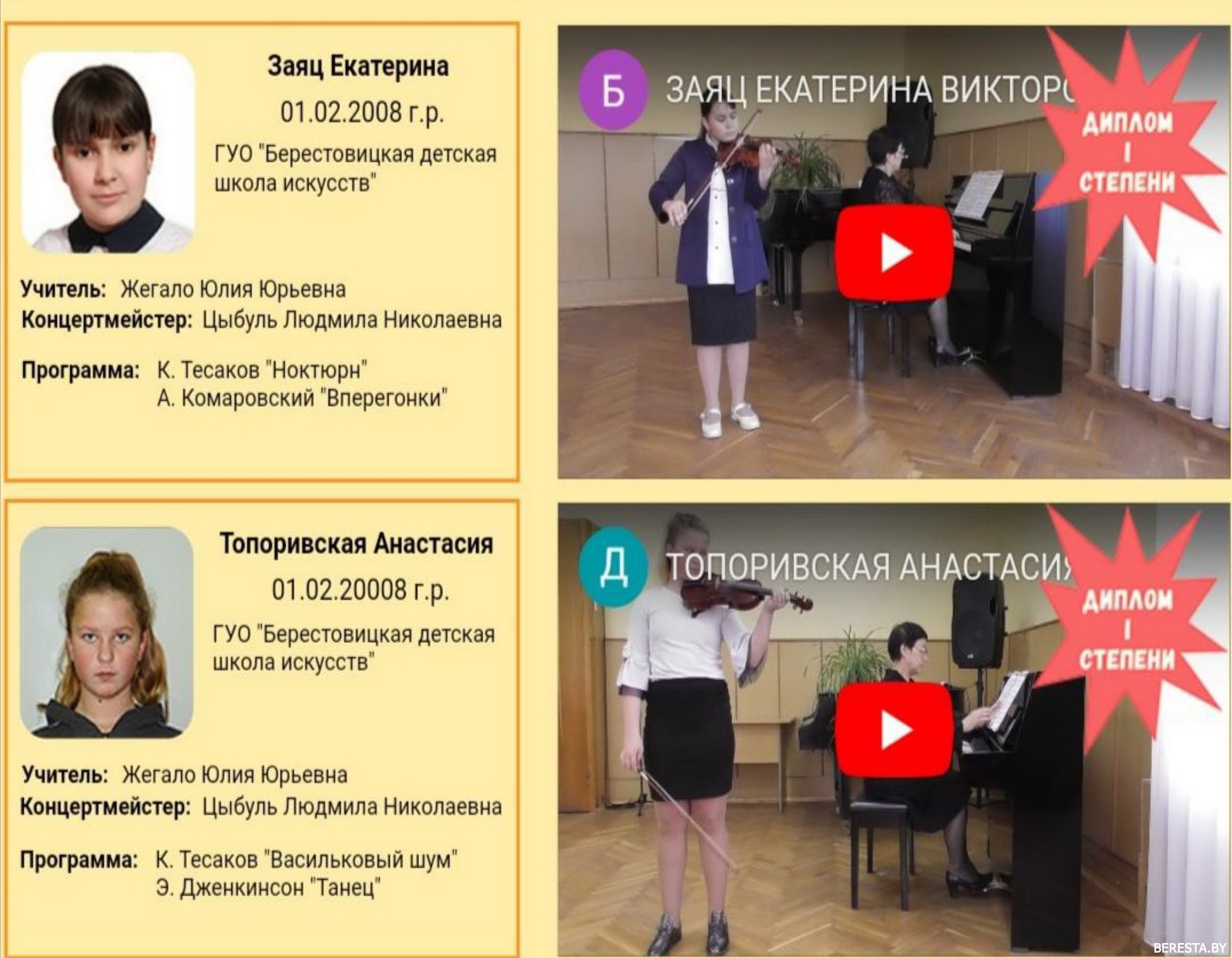 Учащиеся Берестовицкой детской школы искусств - в призерах творческих конкурсов
