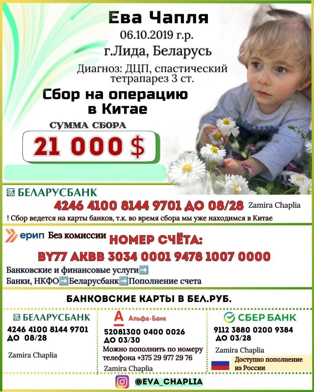 Объявлен сбор на операцию для Евы Чапля